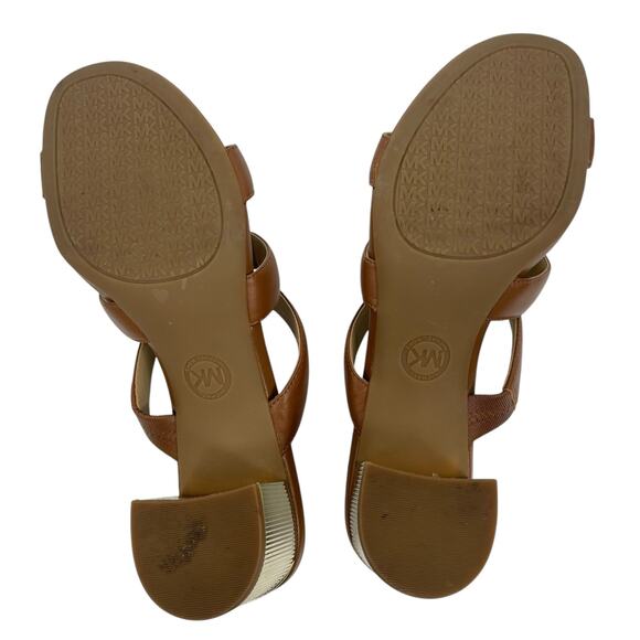 Michael Kors Paloma Flex Mule Sandals Gold Block Heel Brown Size 7M - Picture 7 of 11